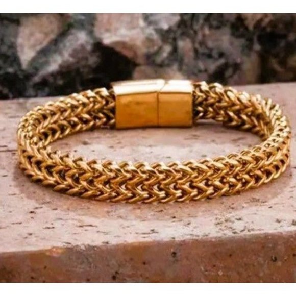 18K Gold Mens Franco Chain Link Bracelet Retro Style Guys 18 Karat K Jewelry NEW - Picture 3 of 11